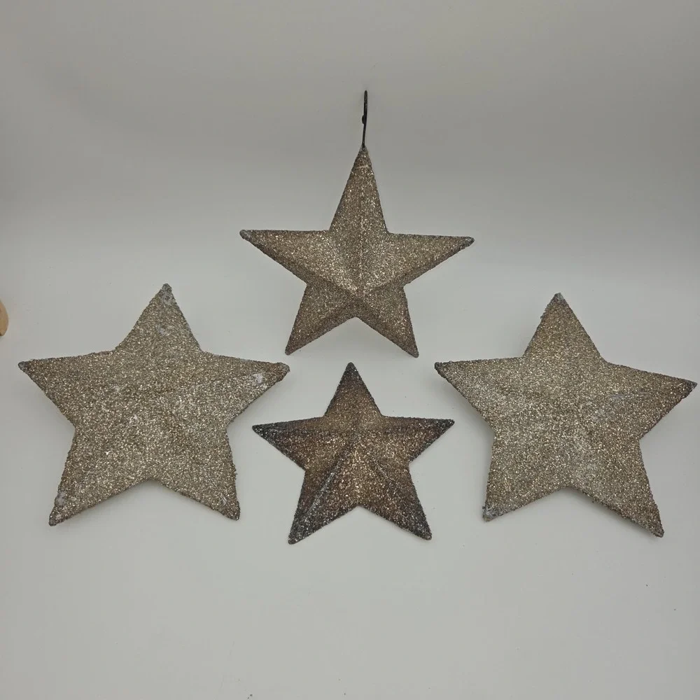 Lot of 4 Christmas ornaments Wendy Addison Stars Cannon Falls silver glitter